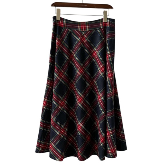 Talbots Tartan Plaid Midi Skirt ALine Blue Red Gr Wool Blend Holiday 4 SOOL - Picture 5 of 9